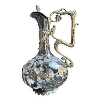 Ewer – Engraved glass and silver-plated metal – Mistletoe decoration