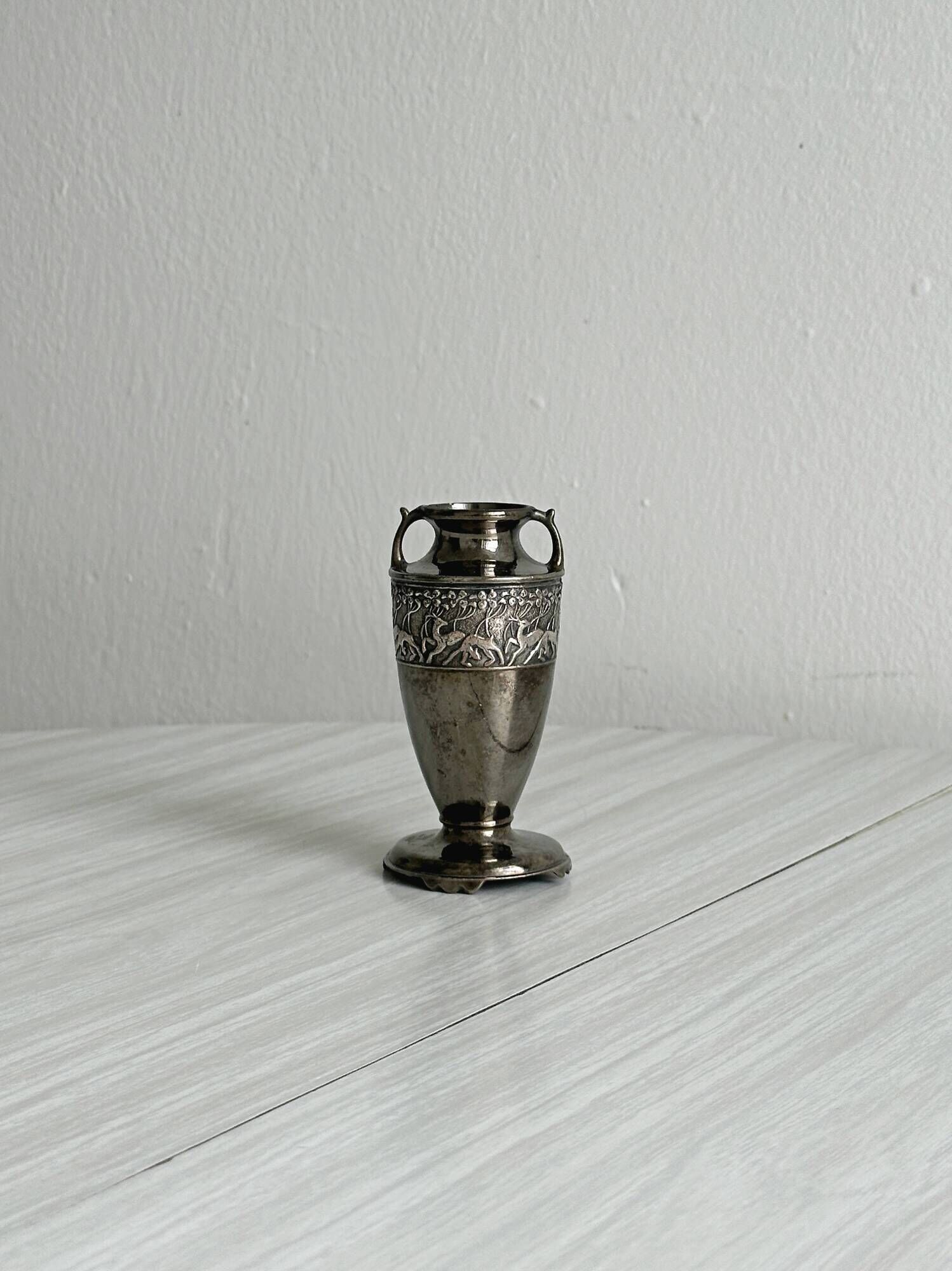 Small silver-plated metal amphora vase antique
