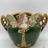 Cache pot art nouveau en barbotine, Onnaing, France 1900