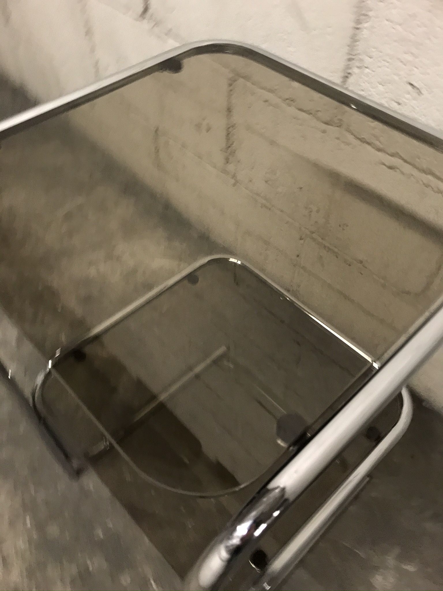 Sofa end in smoky glass and chrome metal, 70s