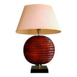Lampe vintage moderniste 1980 signée drimmer pied céramique + son abat-jour ovale en tissu d'origine