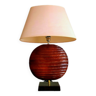 Vintage modernist lamp 1980 signed drimmer ceramic foot + its oval lampshade in original fabric