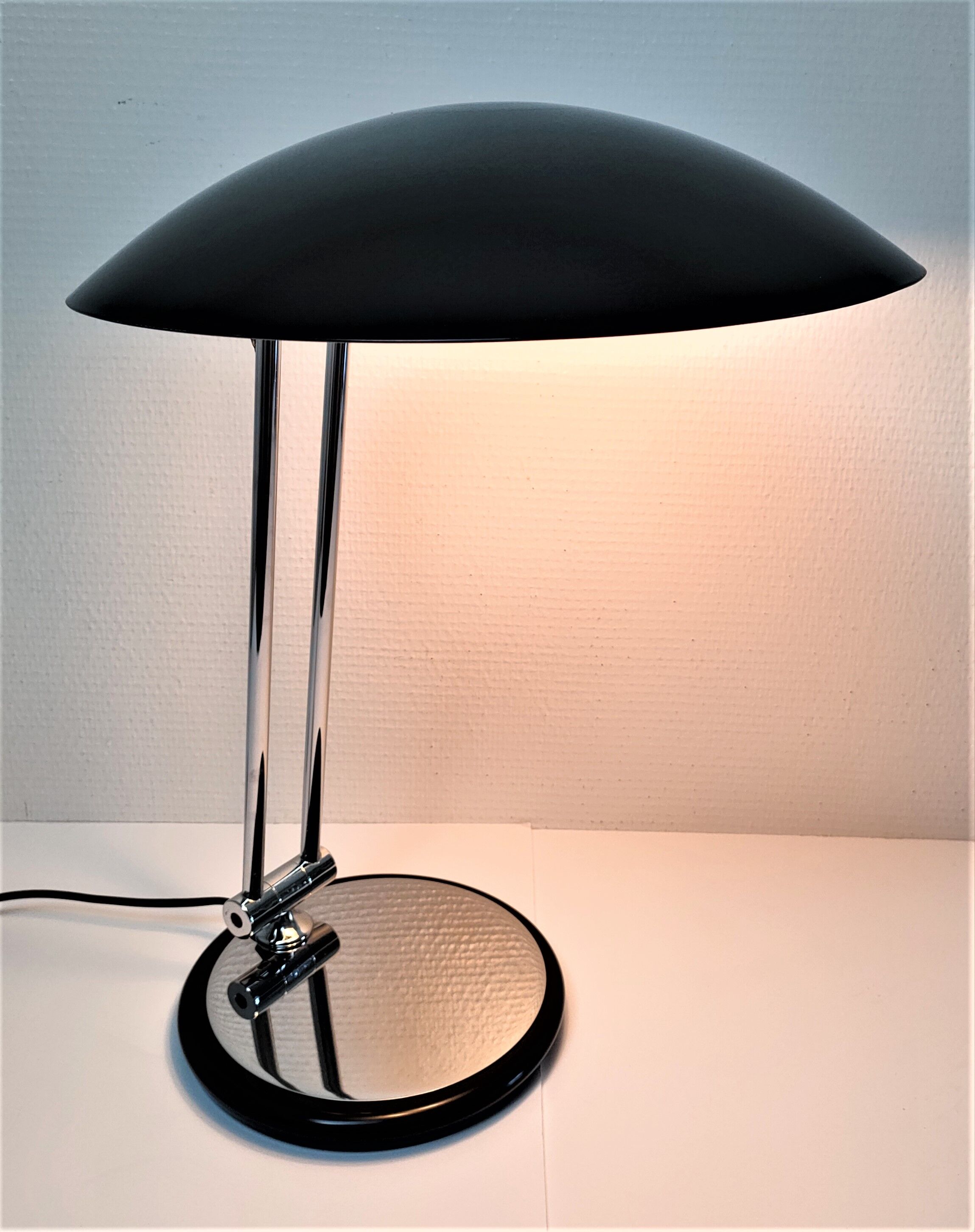 Aluminor lamp chrome metal and matt black design 80s