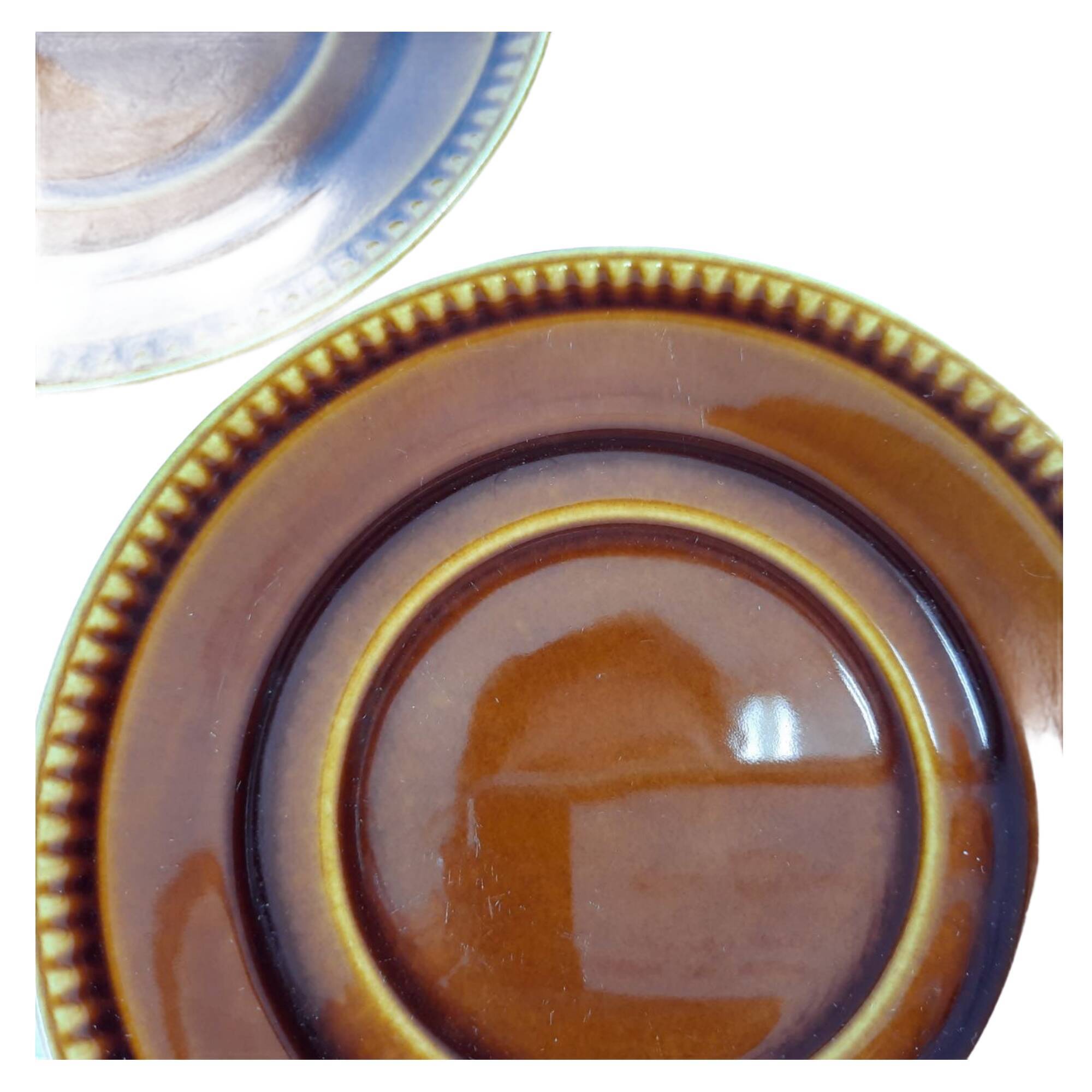 Tea service for Six vintage boch pattern brown, white and green
