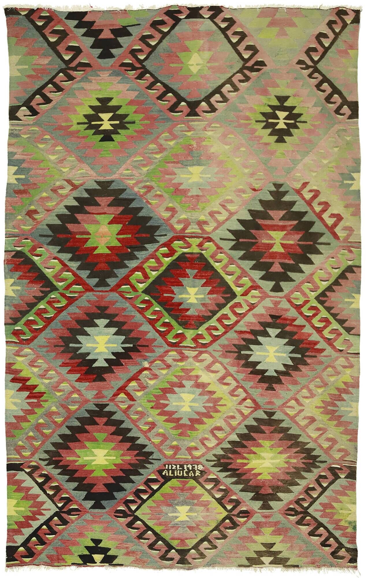 Turkish Kilim Yoruk Vintage 178x284 cm Geometric Beige and Red