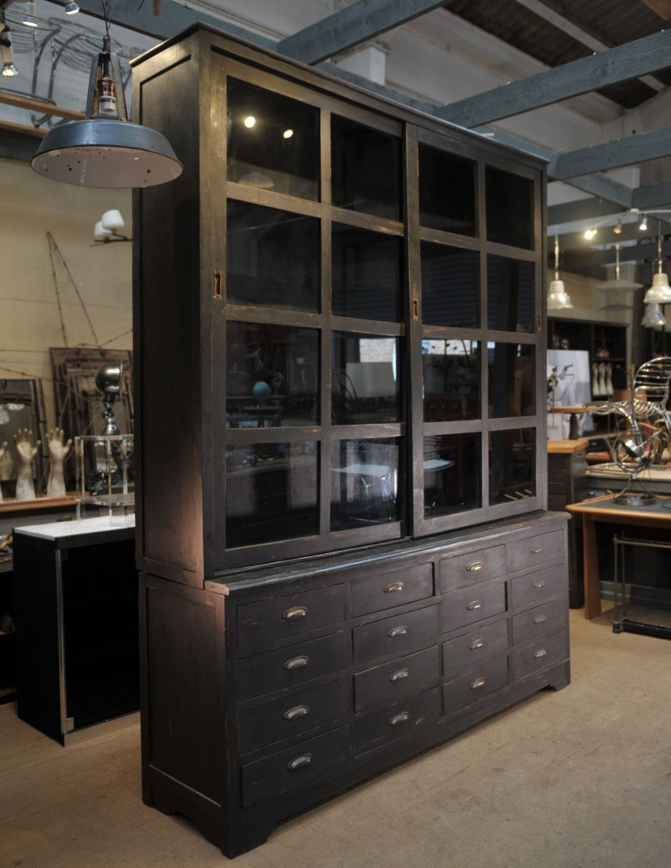 Teak library 1960 sliding doors and drawers