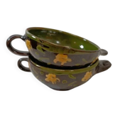 2 green glazed stoneware bowls with floral pattern – decorative tableware