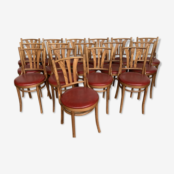 Series 16 chairs bistro bar coffee wood turned seating skaï red