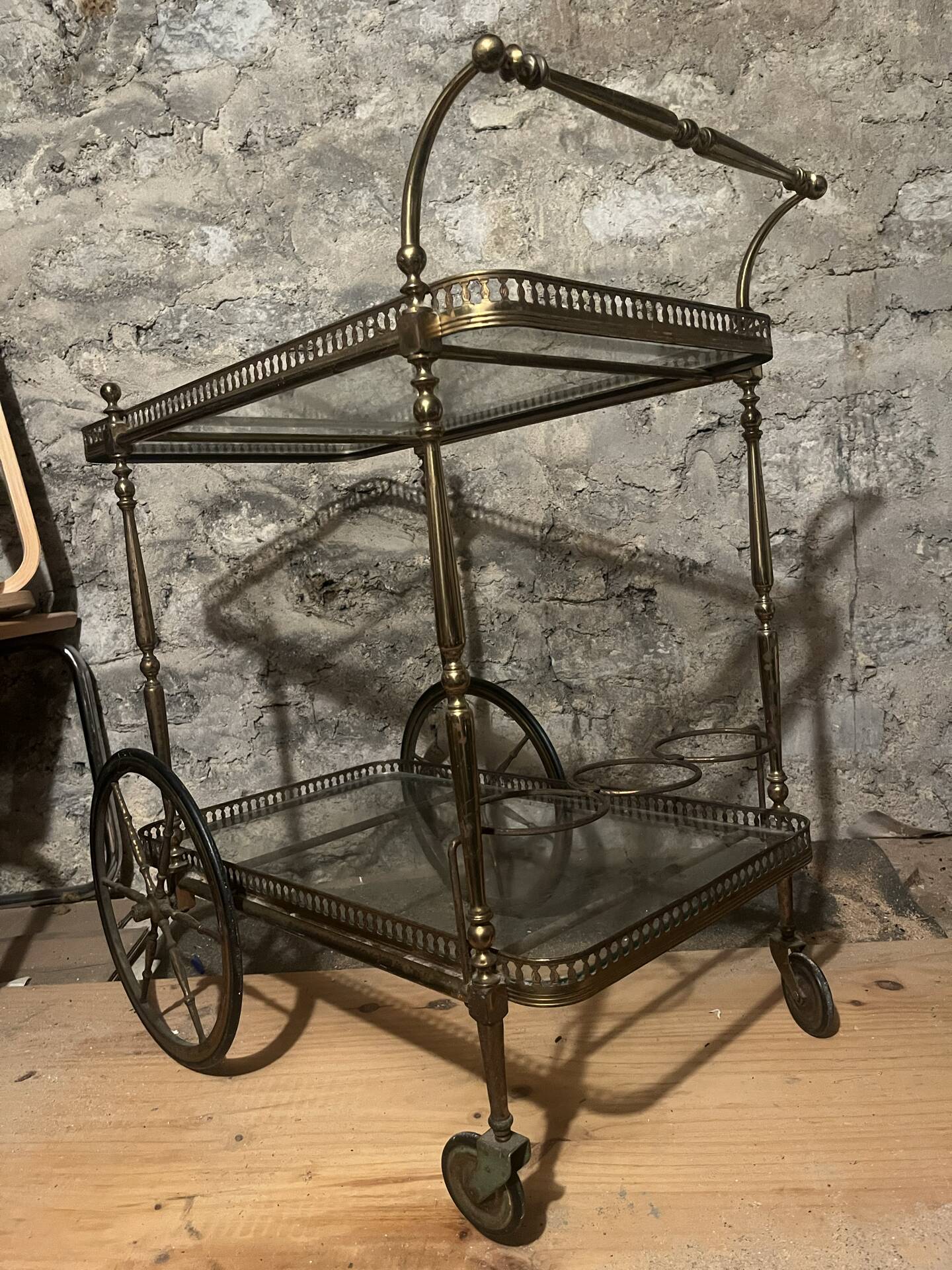 Drinks trolley, brass serving cart