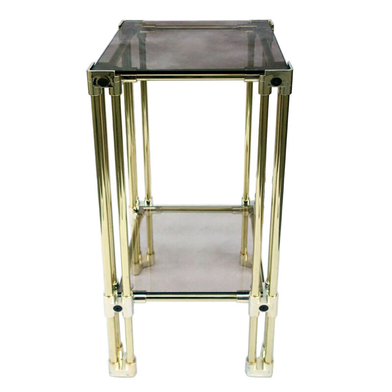 double-plated square tray in smoked glass and gilded brass structure from the late 1970s