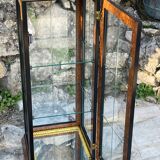 Pair of display cases in magnifying glass and black & gold lacquer, 20th century period
