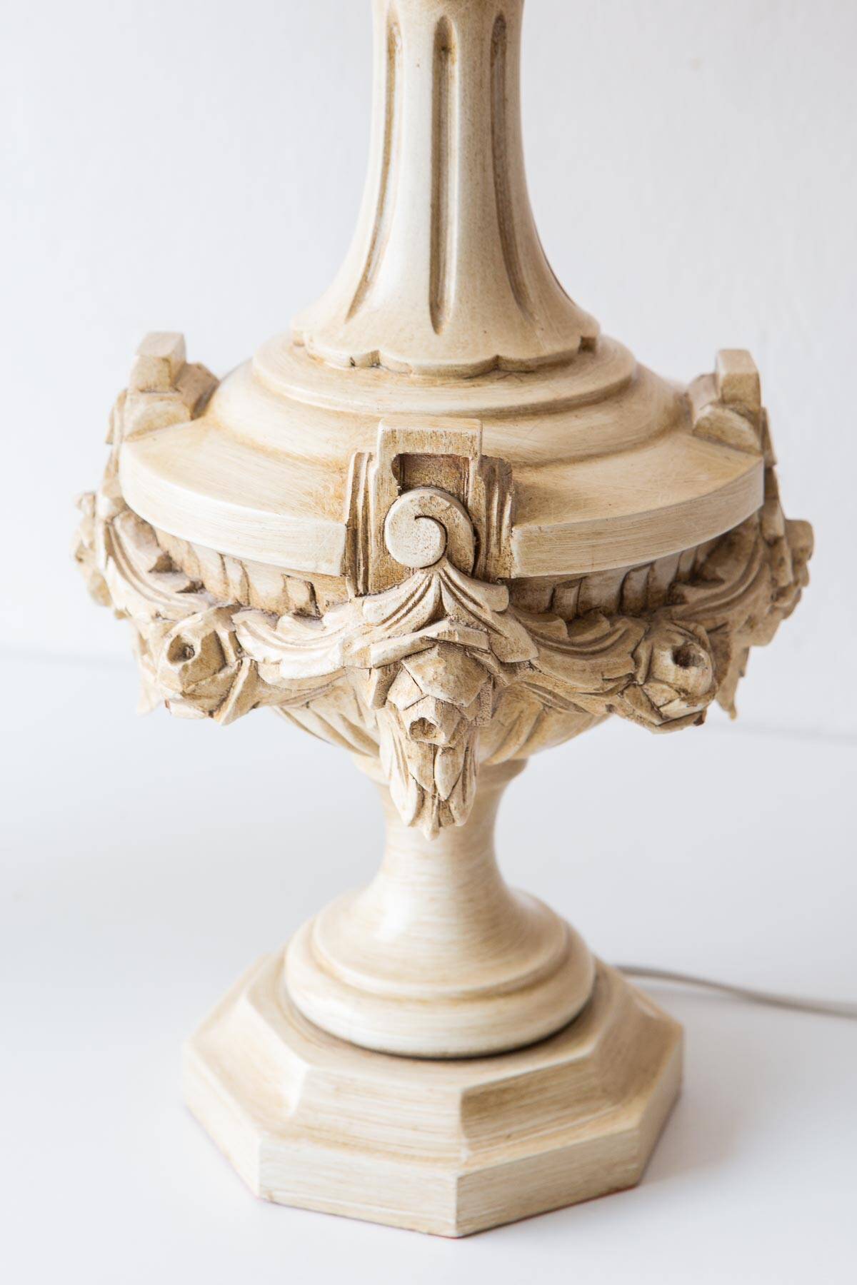 Pair of large painted wood table lamps. Spain, circa 1970s