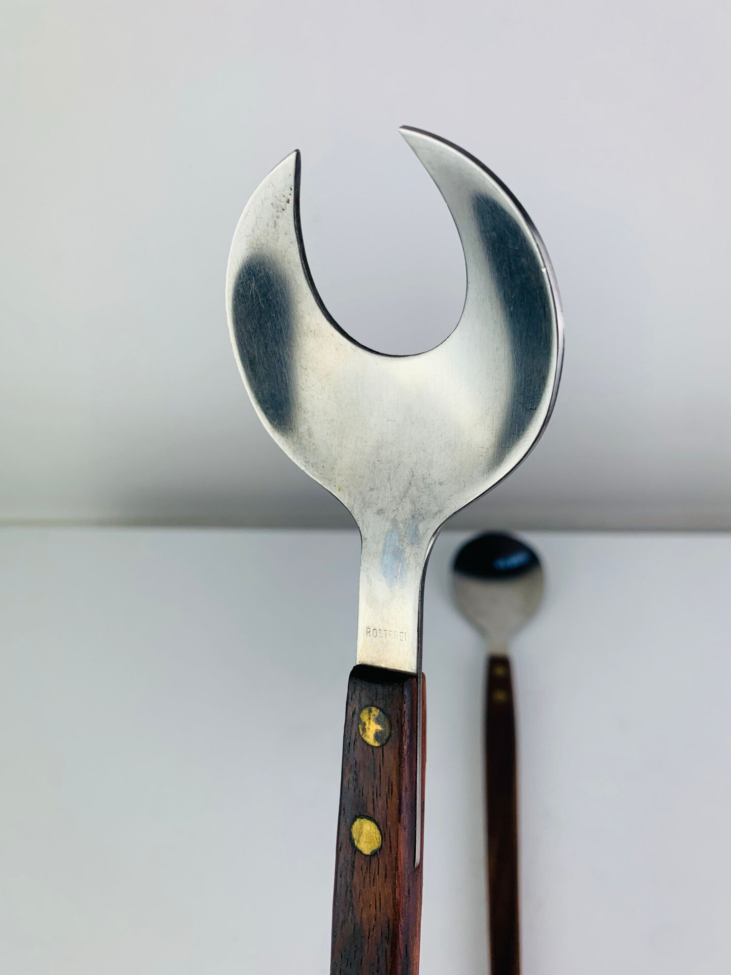 Teak and stainless steel salad cutlery in Scandinavian style, 1960s.