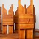 Set of large unique brutalist dining table and 6 chairs in pine, Czechoslov