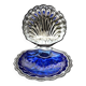 Vintage shell butter dish in stainless steel and cobalt blue glass