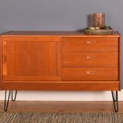 Restored Danish Teak 1960s Short Retro Sideboard Hairpin Legs