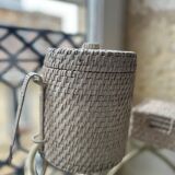 Rattan ice bucket with pliers and coasters