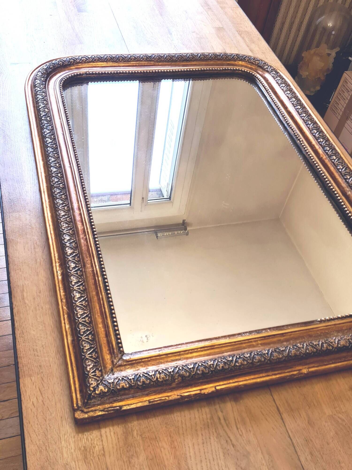 Antique large Louis Philippe mirror, decorated with gilt leaf - "Claude"