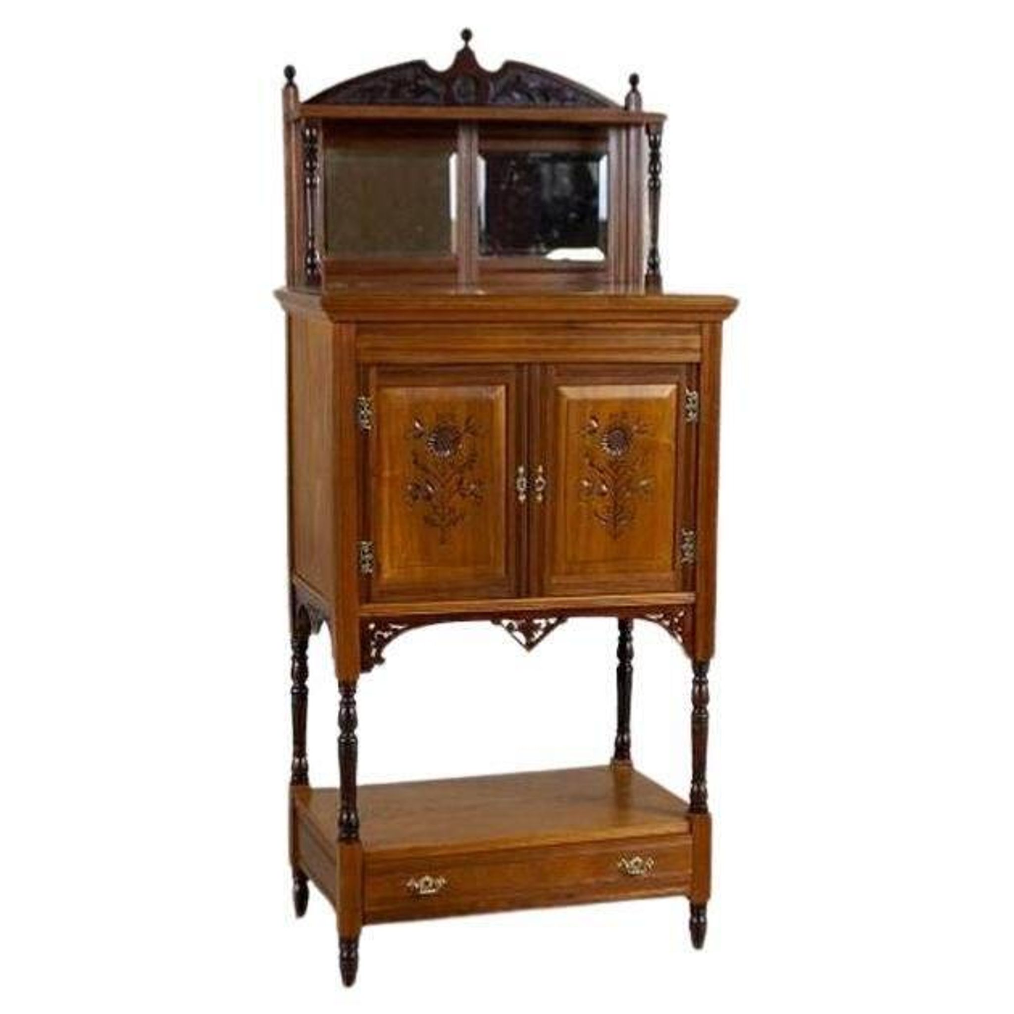19th-Century Small Walnut Cabinet with the Motif of Sunflowers attributed to George Davis, 1890s