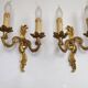 Stylish Vintage French Bronze Double Wall Sconces with Acanthus Leaf Detail