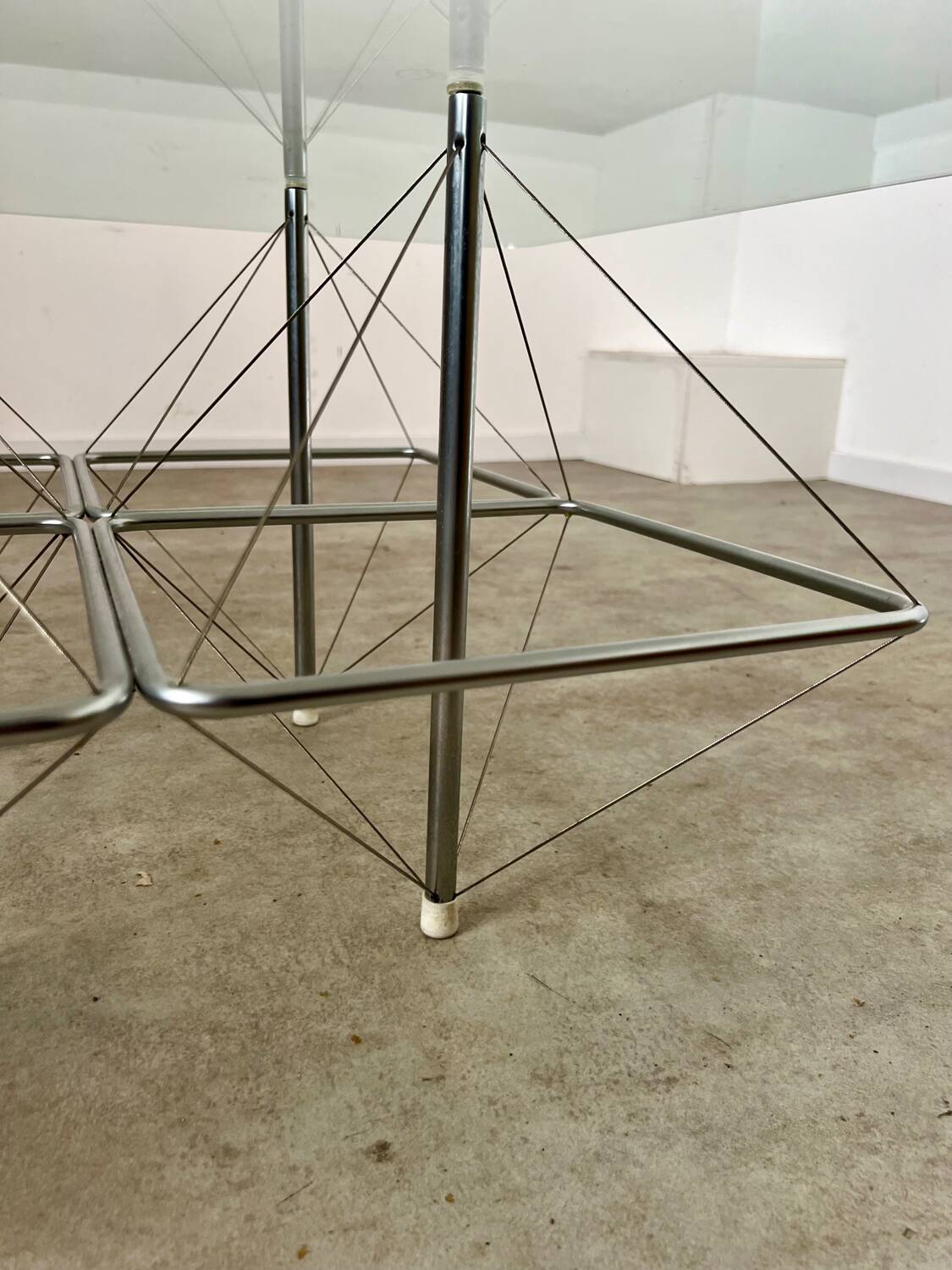 Old Italian design architectural coffee table from the 70s vintage glass and metal