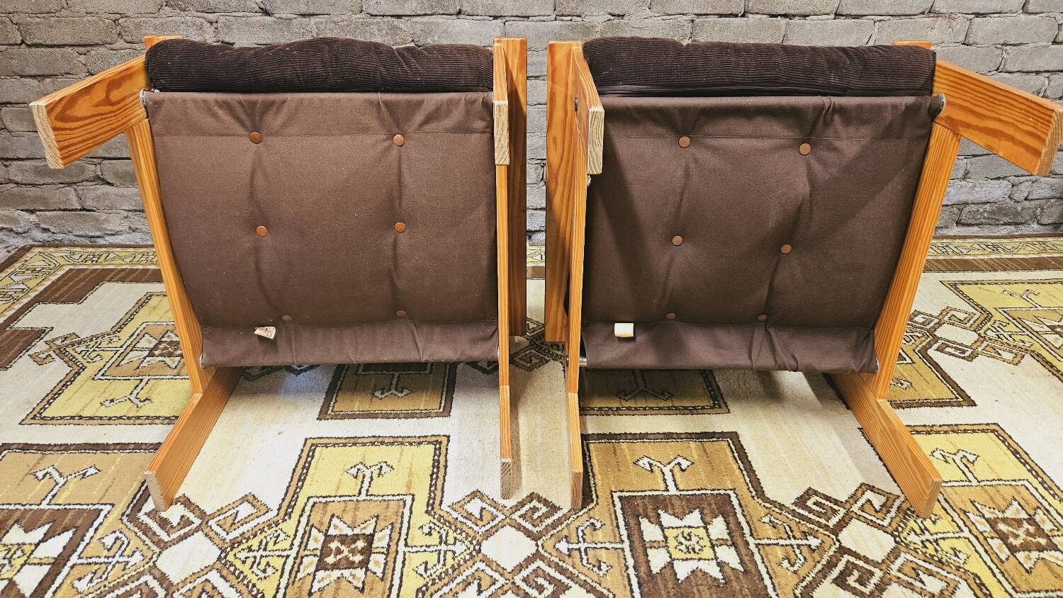 Pair of Yngve Ekström pine armchairs, 1970s