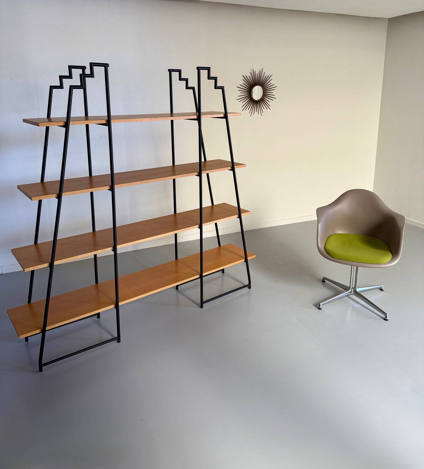 Étagère bibliothèque bois et métal design des années 80