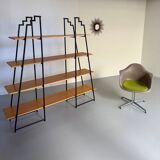 Étagère bibliothèque bois et métal design des années 80