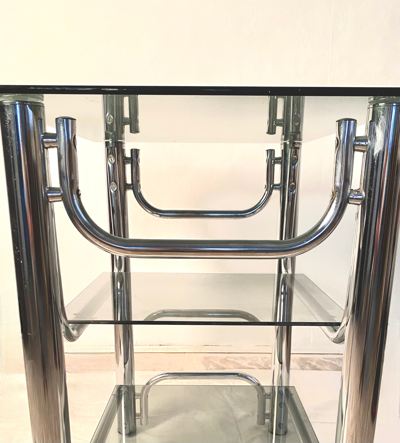 Console smoked glasses, chrome structure, 70s