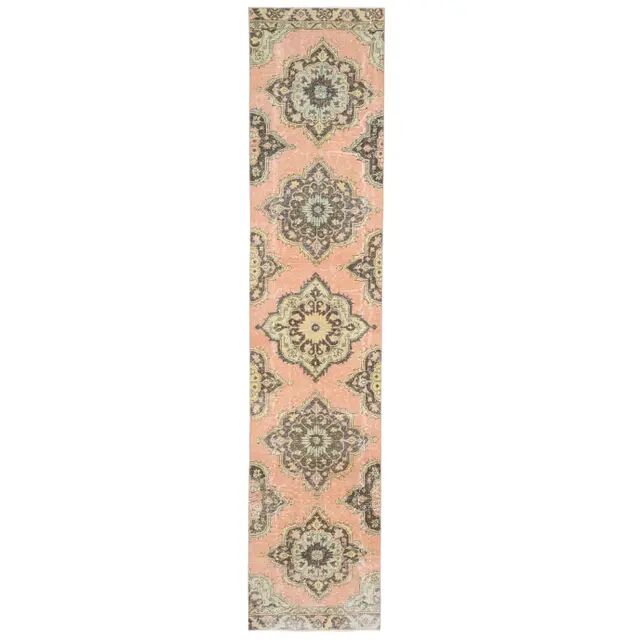 1970s Vintage Turkish Hand-Knotted Wool & Cotton Orange Runner Rug 81x386
