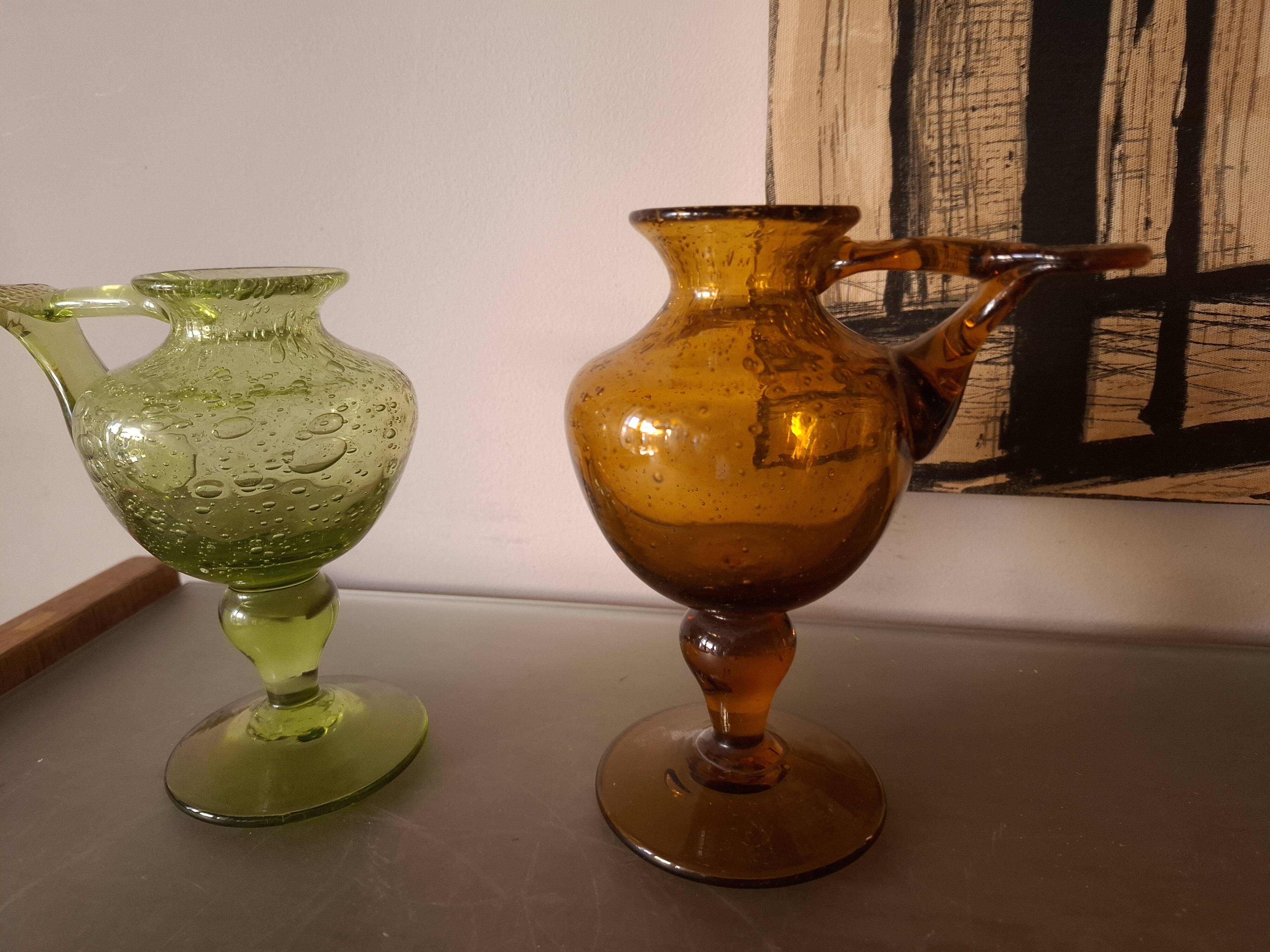 Two biot blown glass candle holders