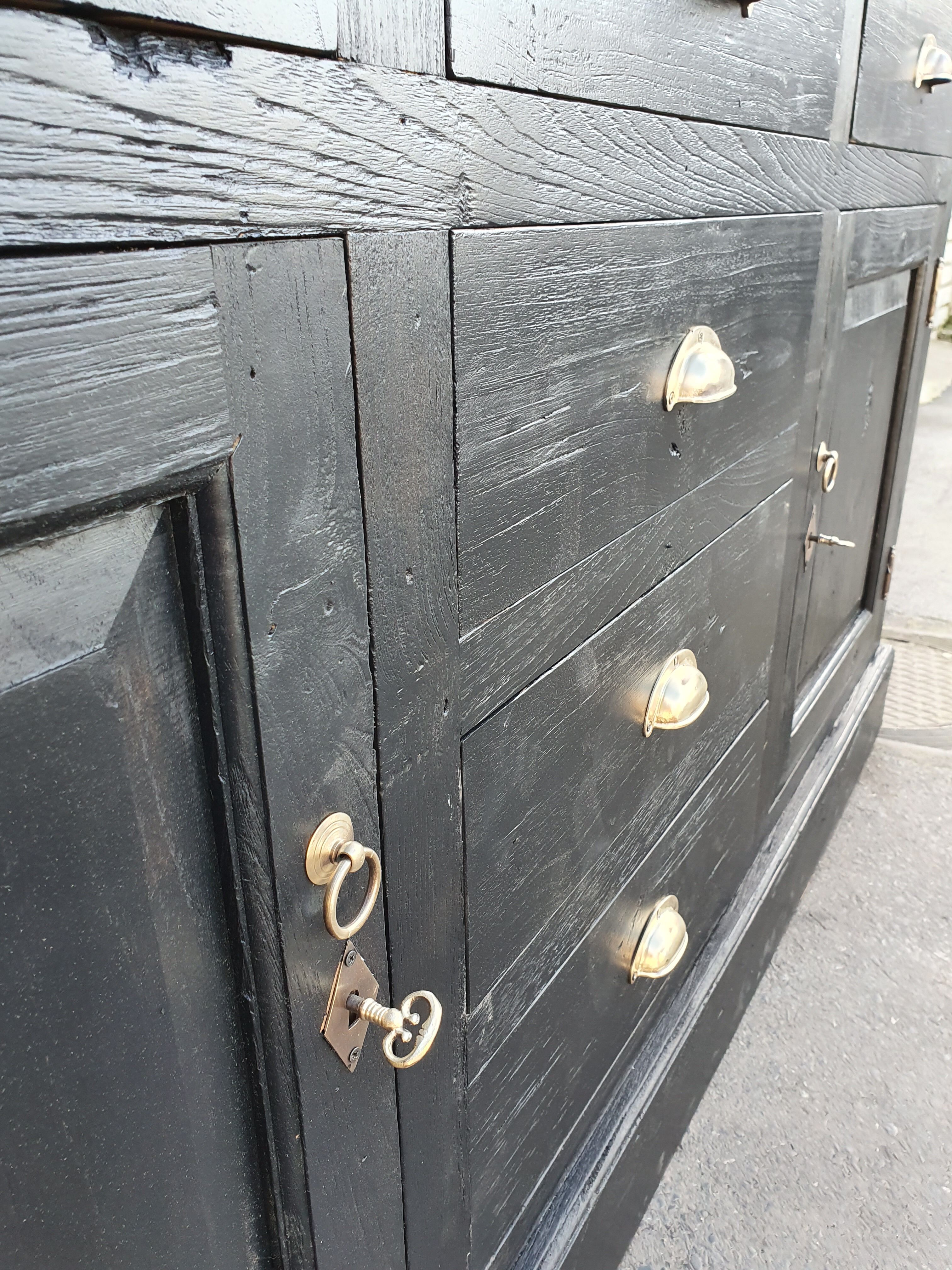 Industrial furniture craft six drawers two black doors