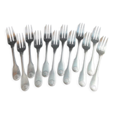 12 Fourchettes à gâteau en métal argenté Christofle modèle Vendôme/Arcantia avant 1983