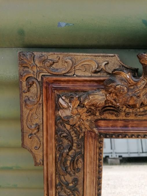 Large old louis XVI style mirror / golden stucco 73x97cm