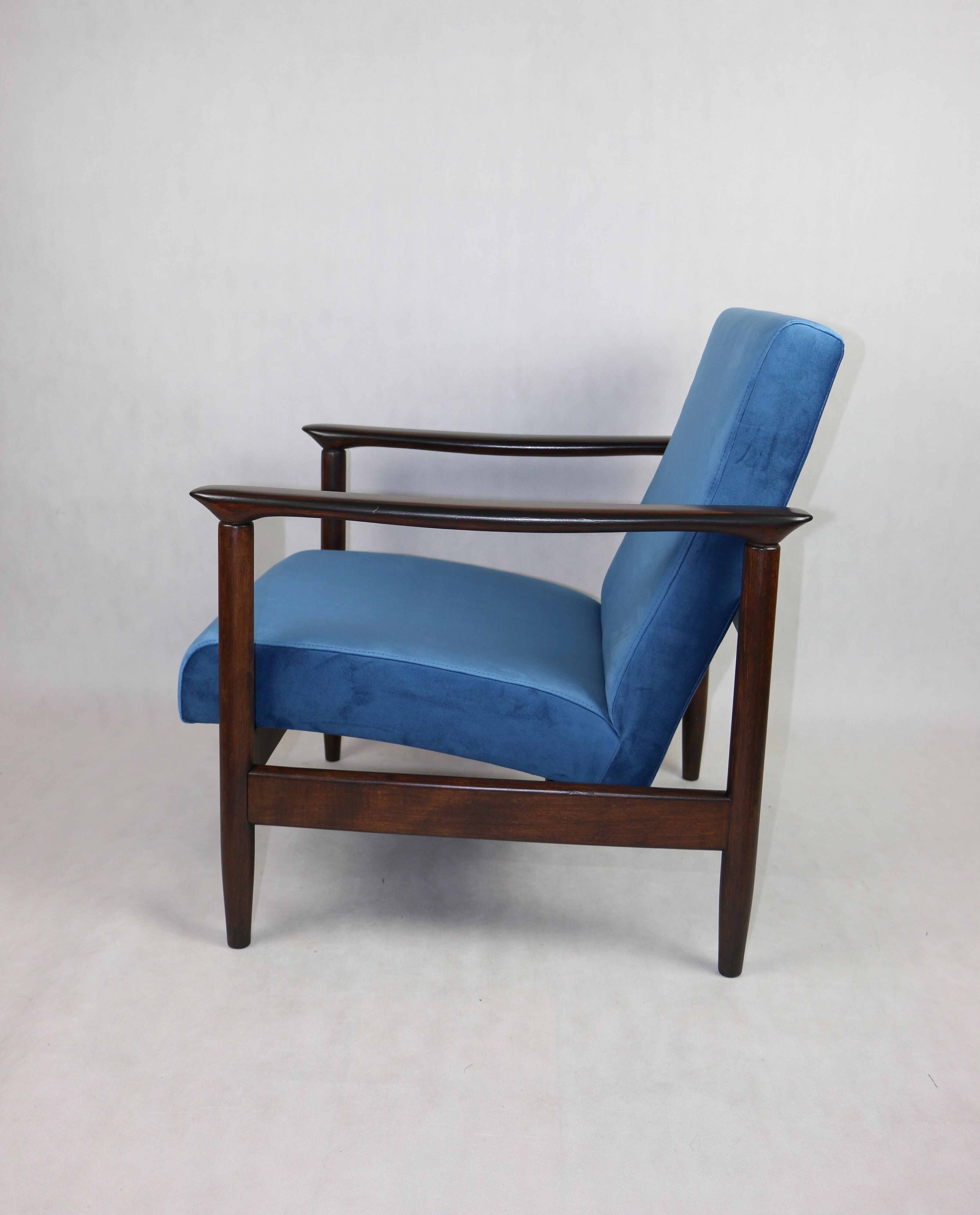 Blue marine velvet gfm-142 armchair by Edmund Homa, 1970s, ocean