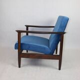 Blue marine velvet gfm-142 armchair by Edmund Homa, 1970s, ocean