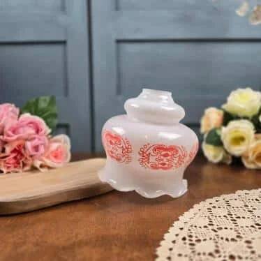 Vintage orange flower globe – Opal glass lampshade with a seventies design