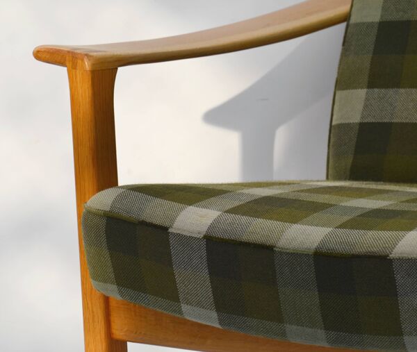 Fauteuil Inclinable En Teck milieu Du 20ème Siècle scandinave Moderne Tissu Vert.