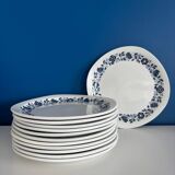 Set of 6 Sarreguemines Pyroblan flat plates - Porcelain with floral pattern