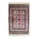 Tapis vintage fait main Bukhara en laine rose et bleu ciel (81cm x 118cm)