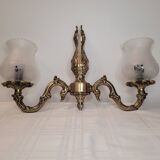 Pair of golden brass and engraved glass wall lights