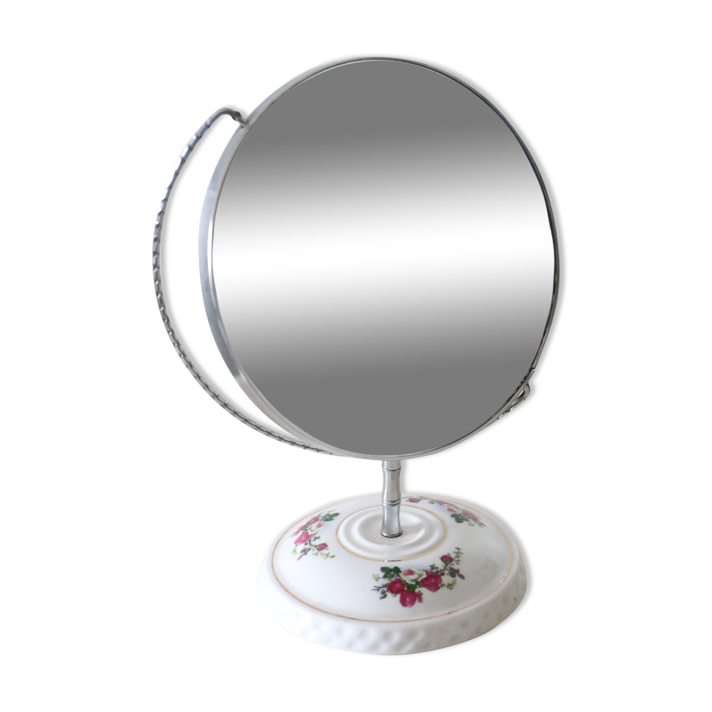 Standing mirror, porcelain base, vintage