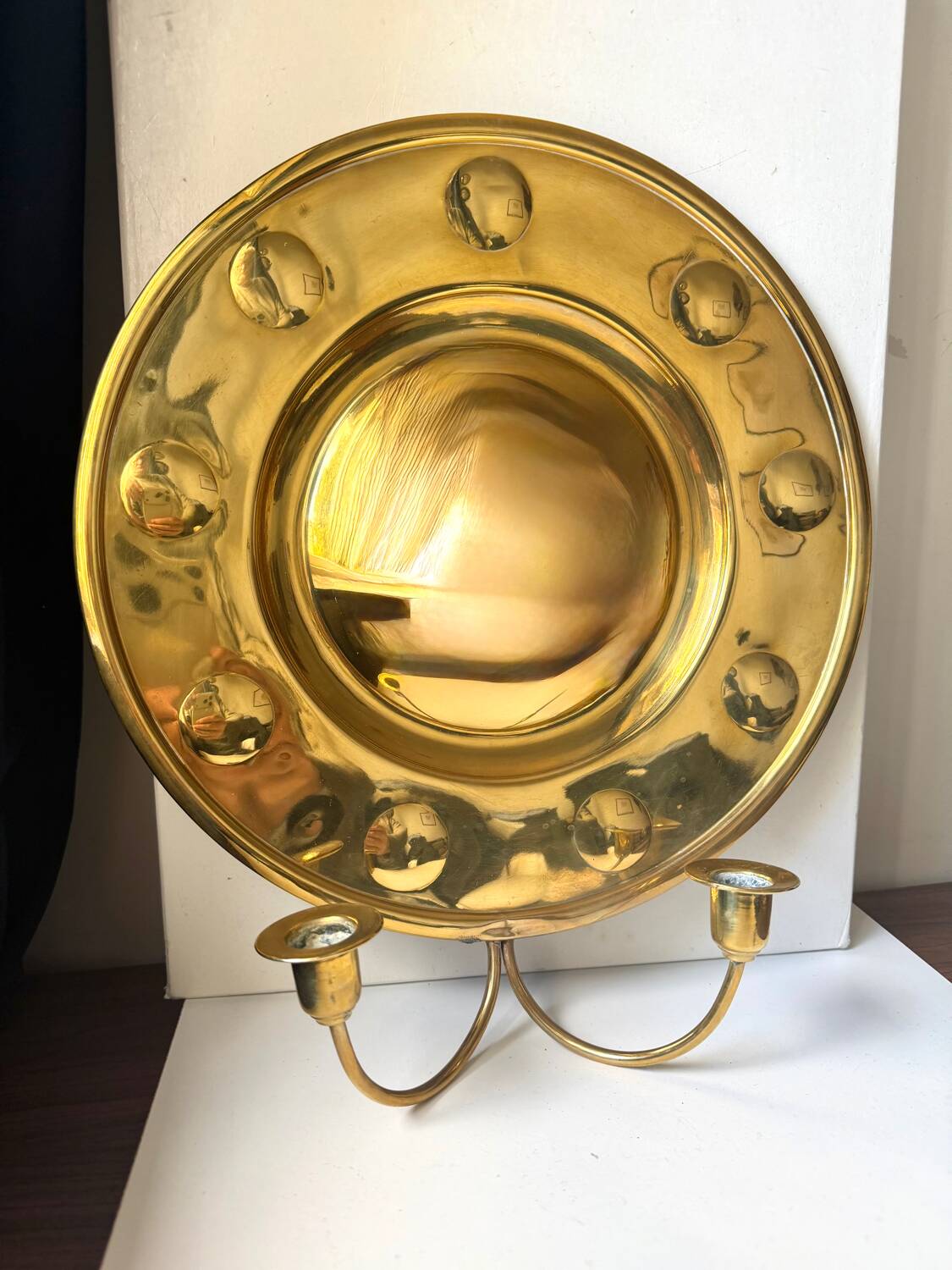 Vintage Wall Double Candle Holder Sconce in Brass