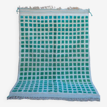 Tapis marocain berbère béni ouarain à damiers vert bleu