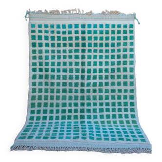 Moroccan Berber blessed ouarain rug with green blue checkerboard