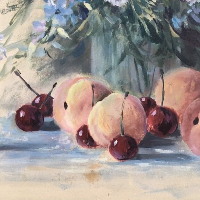 Painting bouquet of flowers and fruits