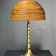 Lampe de table en rattan, bambou et laiton à tige en crayon du milieu du siècle. Années 1970.