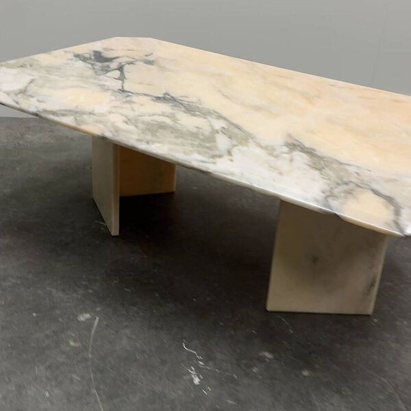 Table basse vintage en marbre rose et gris, Italie, années 1980