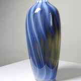 Pair of vintage smoky glass vases lined with opaline, Murano bubble glass.