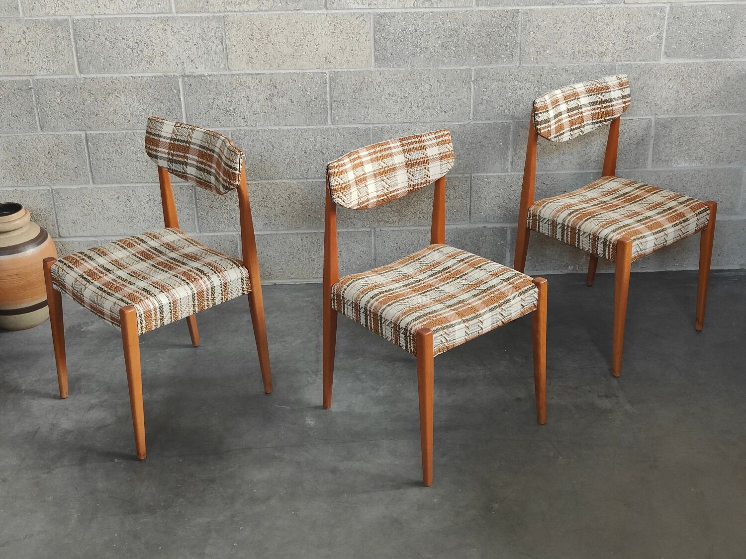 Lot de 3 chaises style scandinave tissu et bois